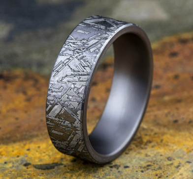 Benchmark 7mm Tantalum Wedding Band with Meteorite Pattern