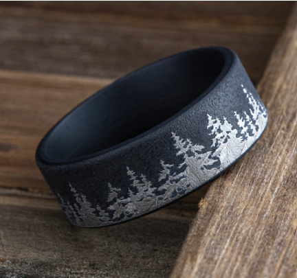 8mm CEDAR Band with Treeline Pattern in Darkened Tantalum