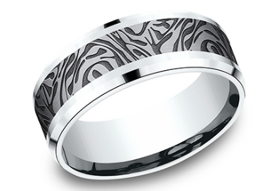 8mm KATANA Faux Mokume Band in 14KW/Tantalum