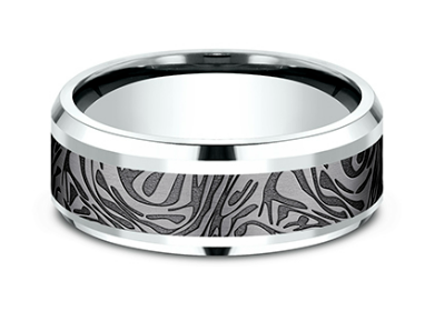 Benchmark 8mm 14k Gold and Tantalum Comfort Fit Wedding Band with Faux Mokume Pattern,