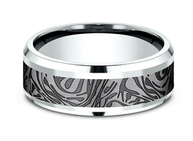8mm KATANA Faux Mokume Band in 14KW/Tantalum