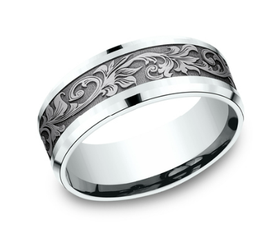 8mm ROYAL Vintage Script Band in 14KW/Tantalum
