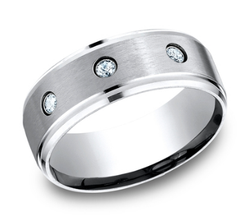 8mm CARTER Cobalt Chrome 3 Diamond Band with Beveled Edges