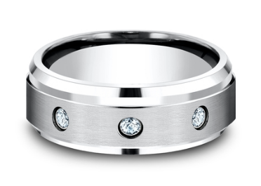8mm CARTER Cobalt Chrome 3 Diamond Band with Beveled Edges