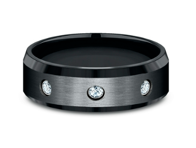 8mm REAGAN Black Cobalt Band with 3 Diamonds & Beveled Edges