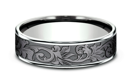 6.5mm PRINCE Vintage Script Band in 14KW/ Tantalum