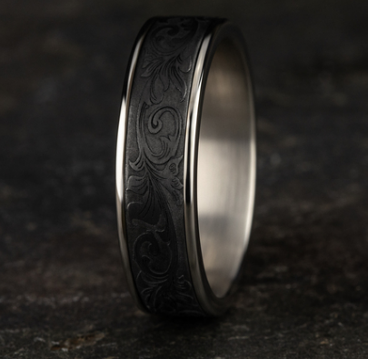 6.5mm PRINCE Vintage Script Band in 14KW/ Tantalum