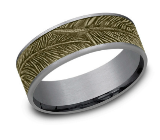 7.5mm 14K & Tantalum Band with Feather Pattern