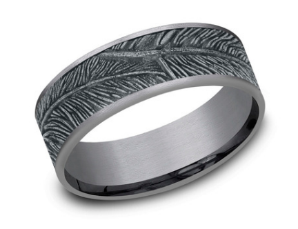 7.5mm 14K & Tantalum Band with Feather Pattern