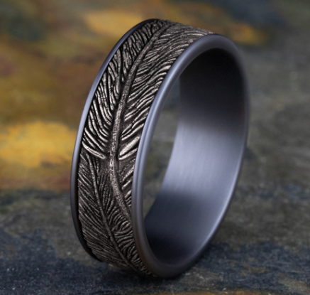 7.5mm 14K & Tantalum Band with Feather Pattern