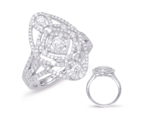 S. KASHI 14K White Gold Oval Vintage Diamond Ring with Split Shank
