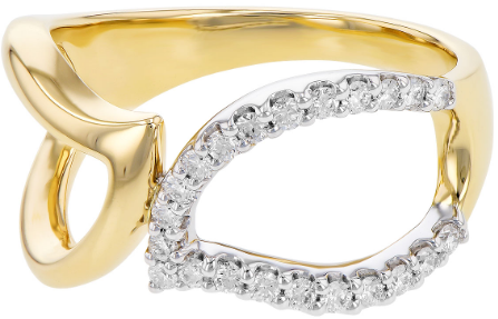 14K Two-Tone Gold and Diamond Leaf Ring