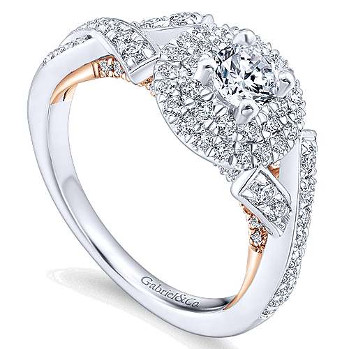 Gabriel & Co Adore Two-Tone Criss-Criss with Double Diamond Halo Engagement Ring