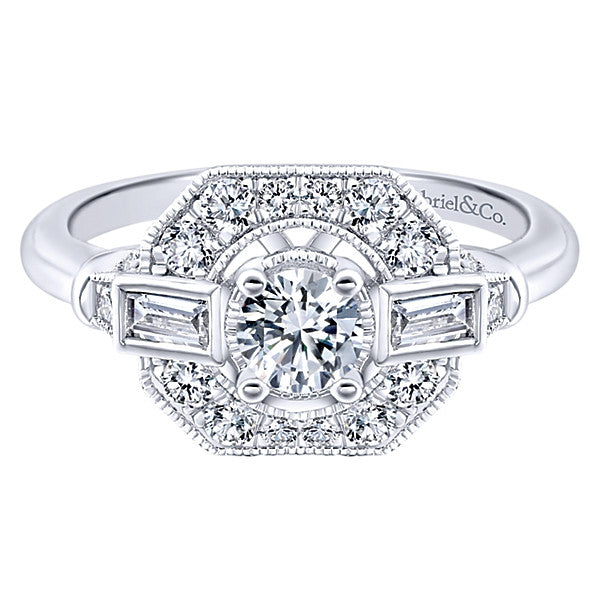 Gabriel & Co Adore Vintage Octagon-Shaped with Round Center Diamond Engagement Ring