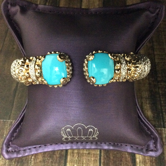Diamond & Turquoise Two Tone Cuff Bracelet