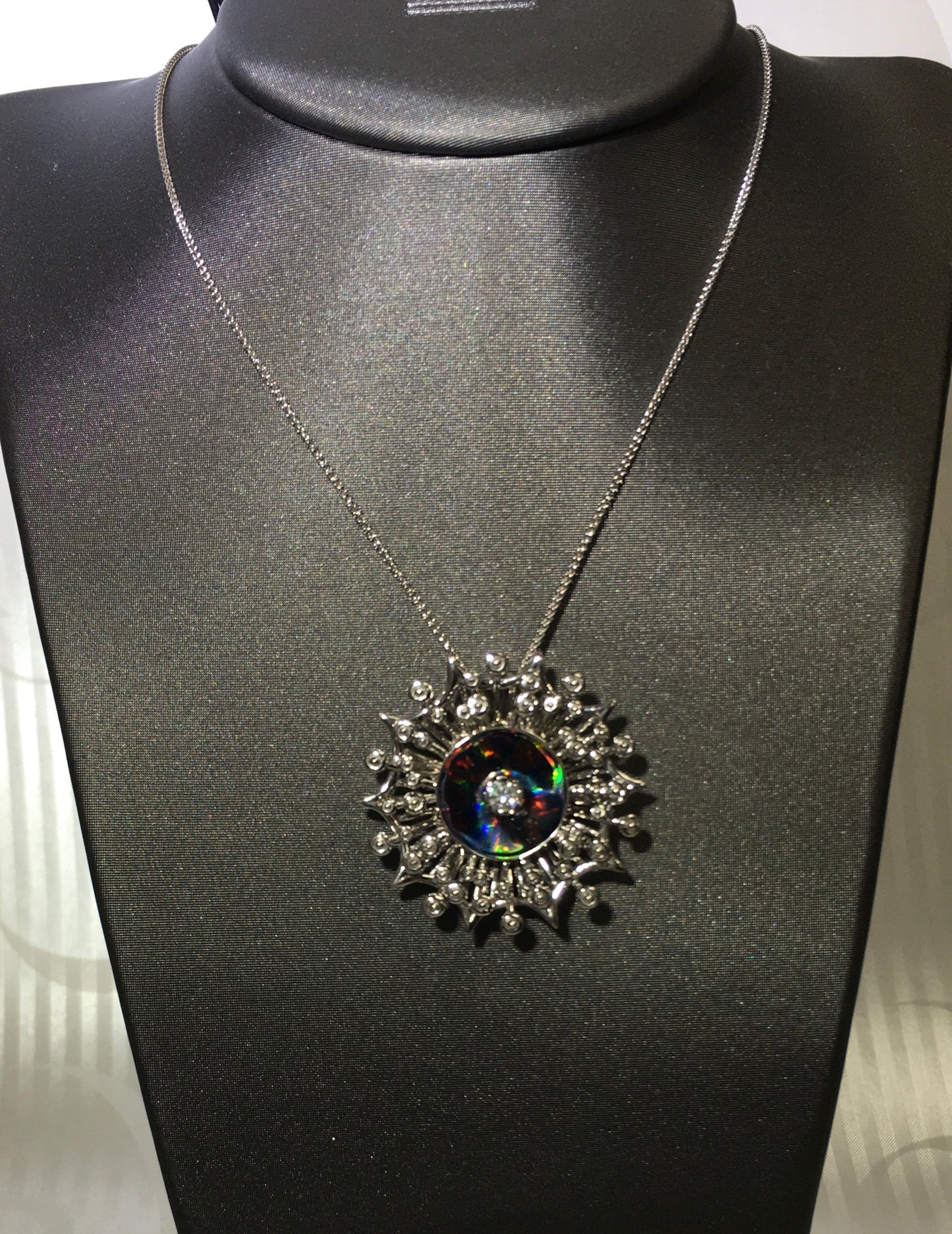 Galatea 14K White Gold w/ Black Opal And Diamond Starburst Pendant