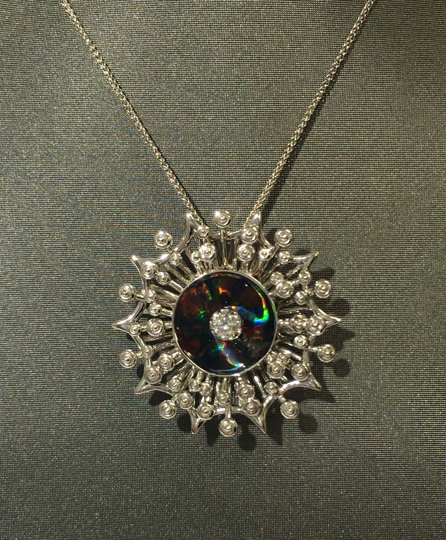 Galatea 14K White Gold w/ Black Opal And Diamond Starburst Pendant