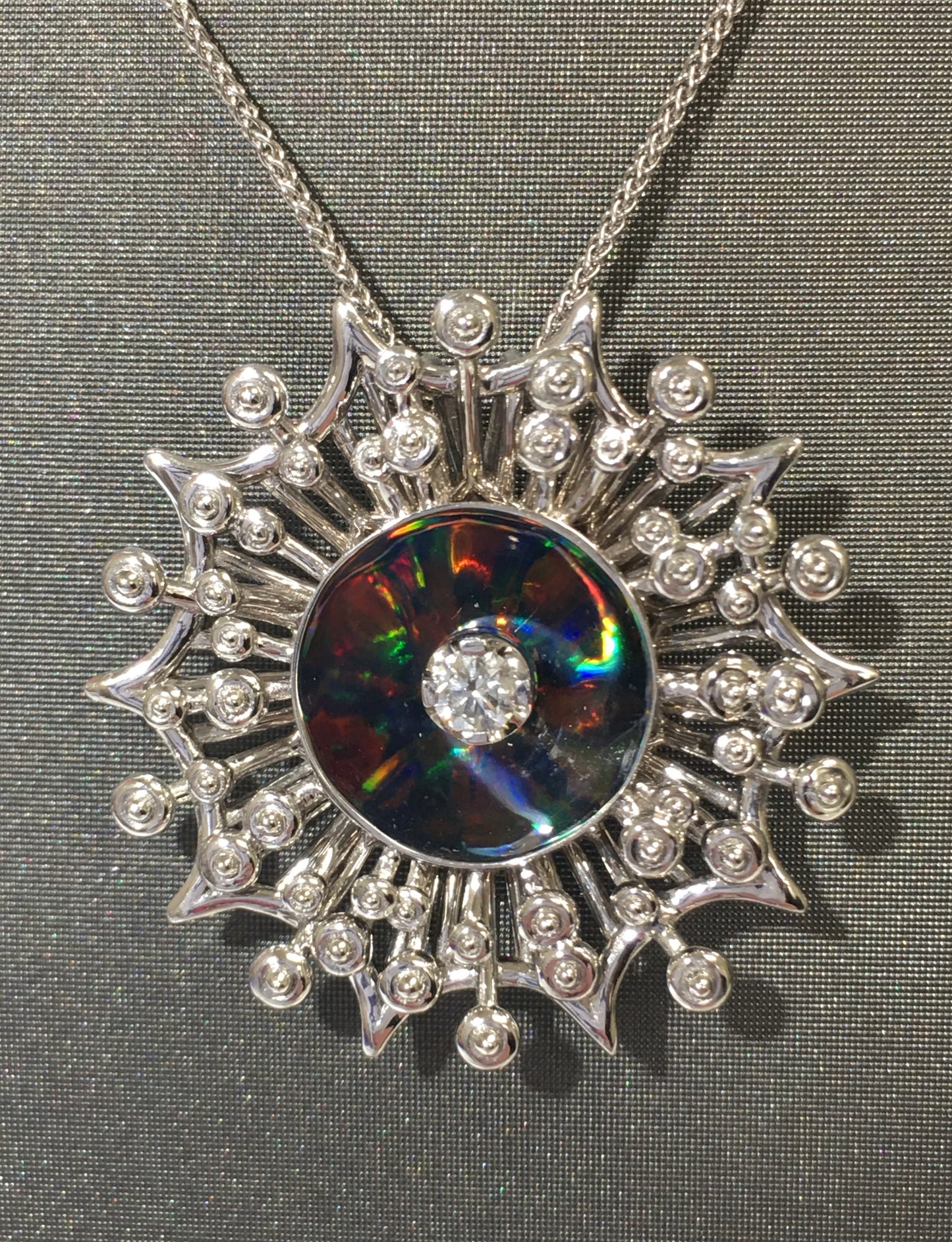 Galatea 14K White Gold w/ Black Opal And Diamond Starburst Pendant