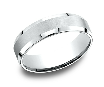 6.5mm EMISSARY 14K Comfort Fit Wedding Band w/ Satin Center & Beveled Edges