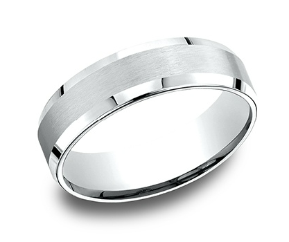 6.5mm 14K Comfort Fit Wedding Band w/ Satin Center & Beveled Edges