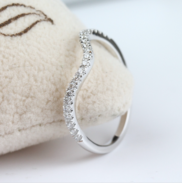 14K White Gold Contoured Diamond Band