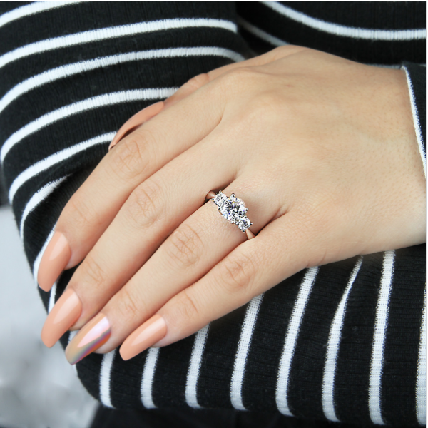 14K White Gold 3-Stone Semi-Mount Ring