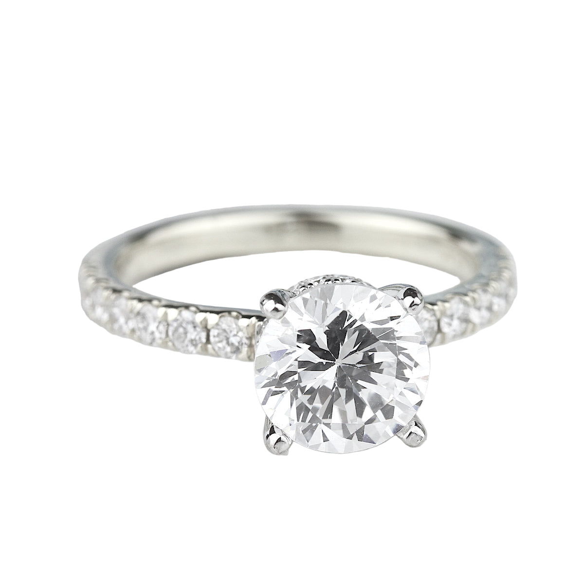 14K White Gold Semi-Mount Engagement Ring w/ Hidden Halo
