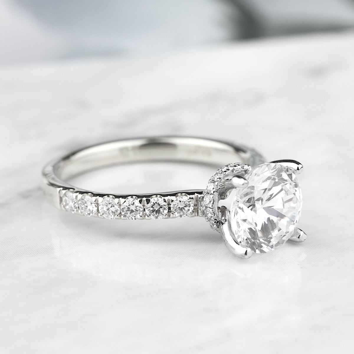 14K White Gold Semi-Mount Engagement Ring w/ Hidden Halo