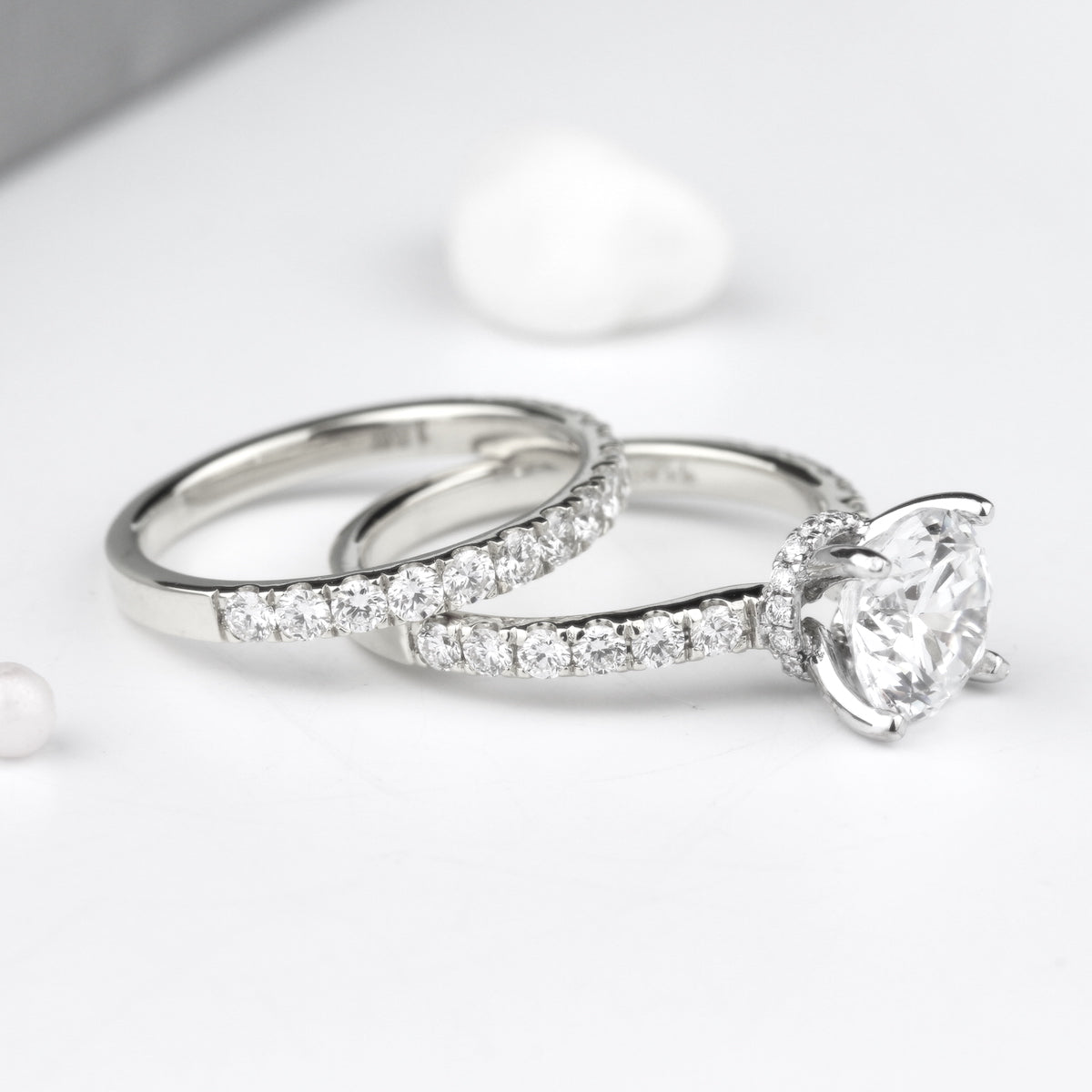 14K White Gold Semi-Mount Engagement Ring w/ Hidden Halo