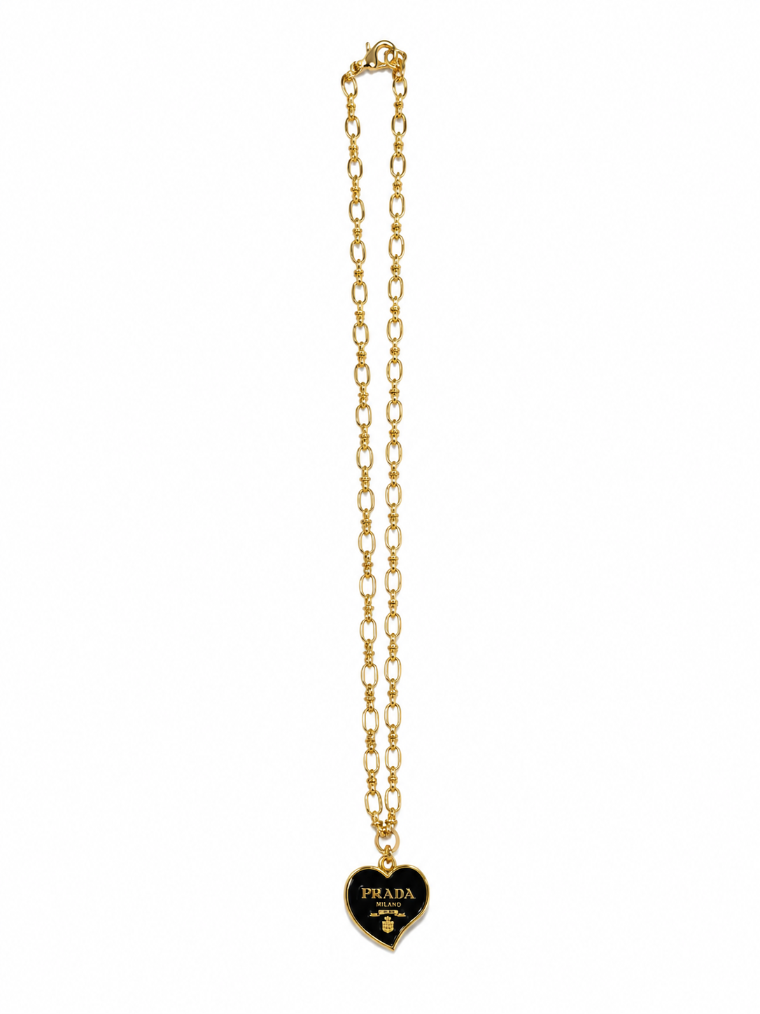 Link Necklace with Prada Logo Heart Charm in Black/Gold