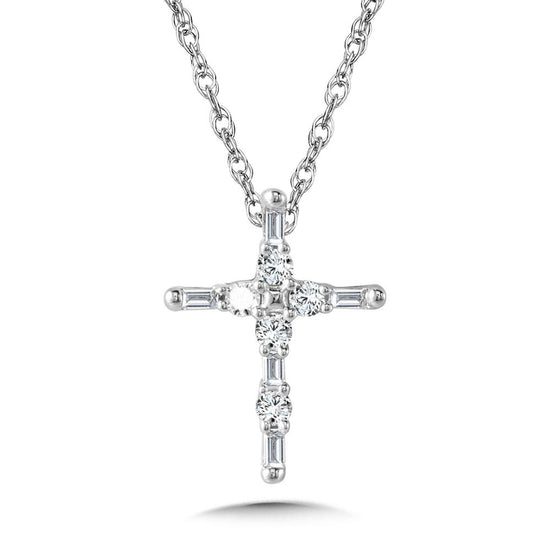 Baguette Diamond Cross Necklace in 10KW