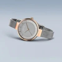 Ladies Solar Powered Watch with Milanese Band in Grey/Rose Gold