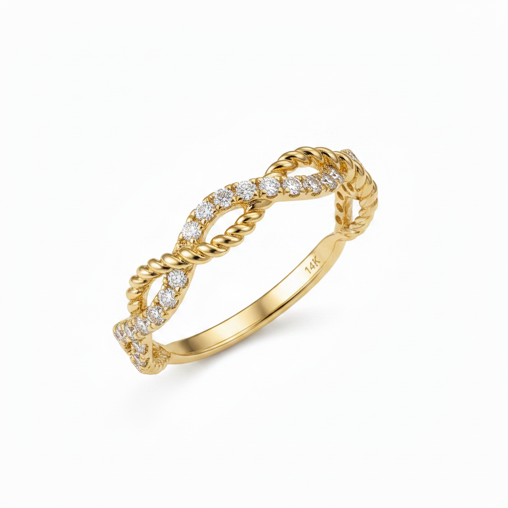 14K Infinity Diamond Ring – Left-Down Diagonal