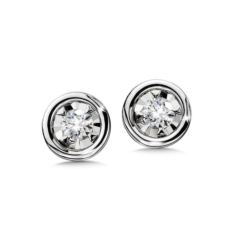 Bezel-Set Round Diamond Stud Earrings in 14KW 1/10ct