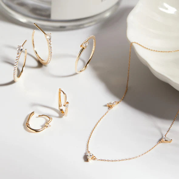 14kt Gold White Sapphire Hoop Earrings