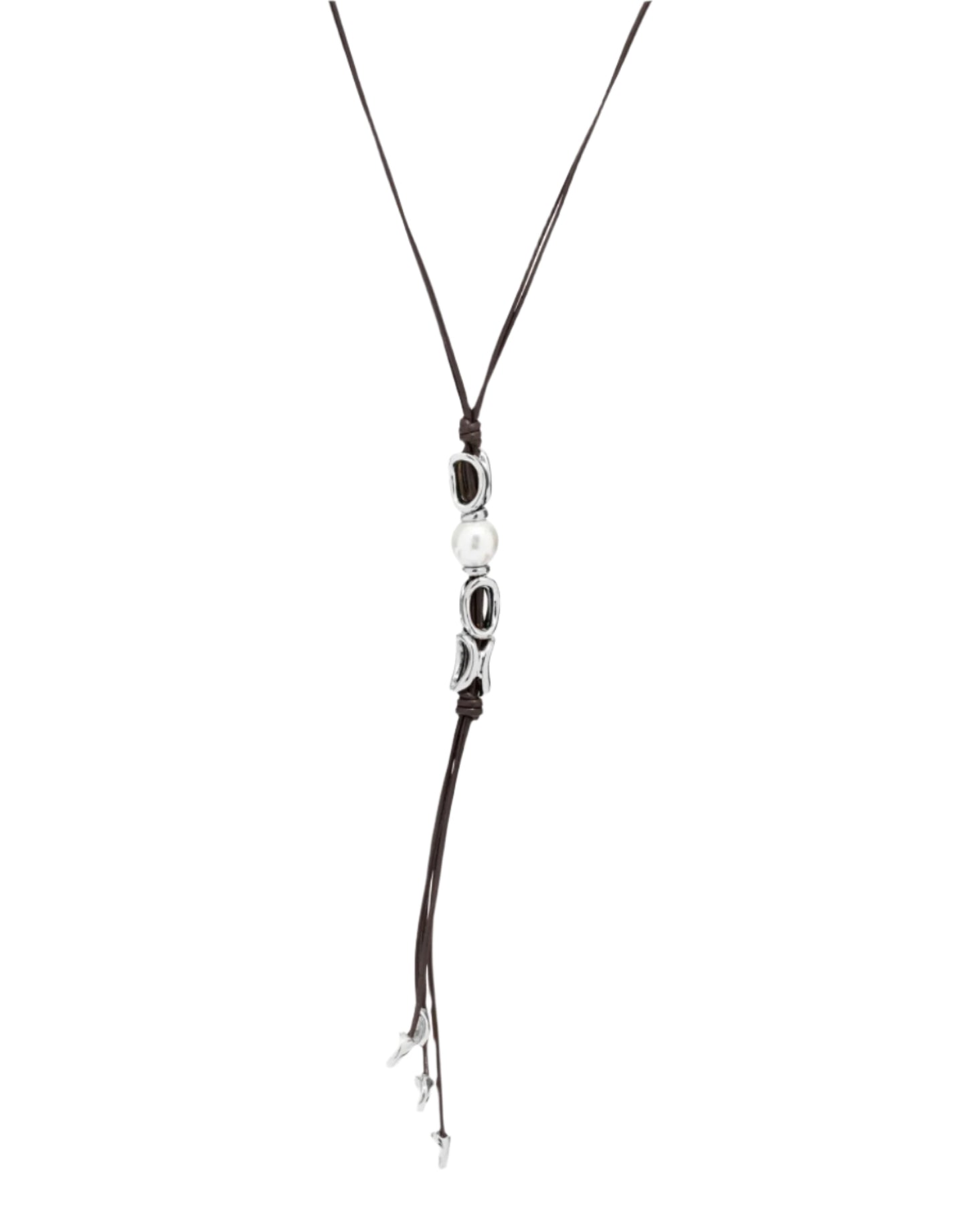 BOND Long Necklace in Silver/ Leather