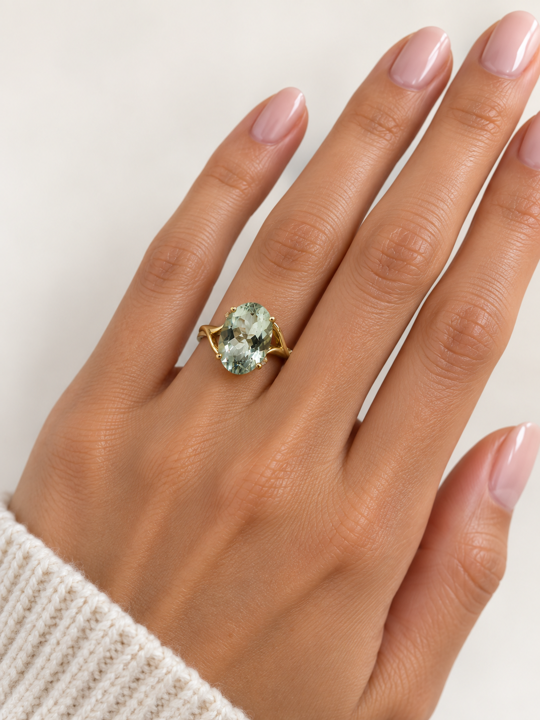 Green Amethyst Ring with Split Shank in 14KY