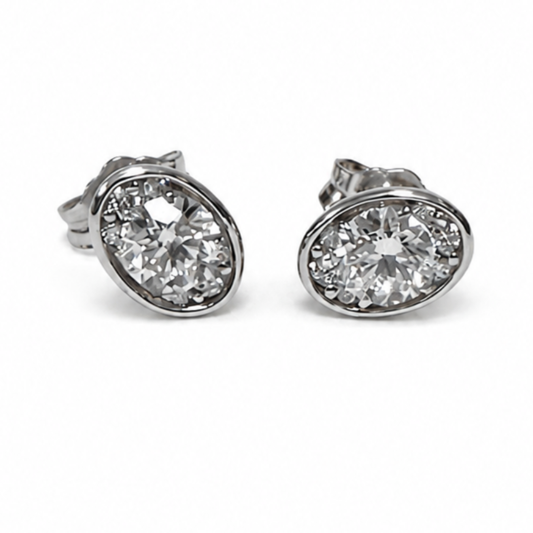 Round Cut Diamond Oval Stud Earrings