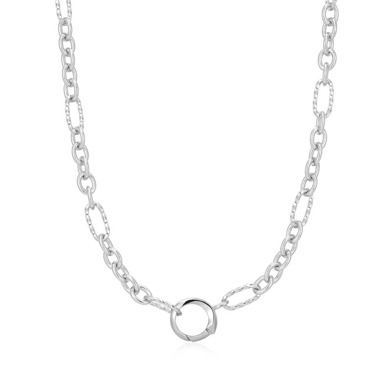 Mixed Link Charm Connect Necklace in Silver