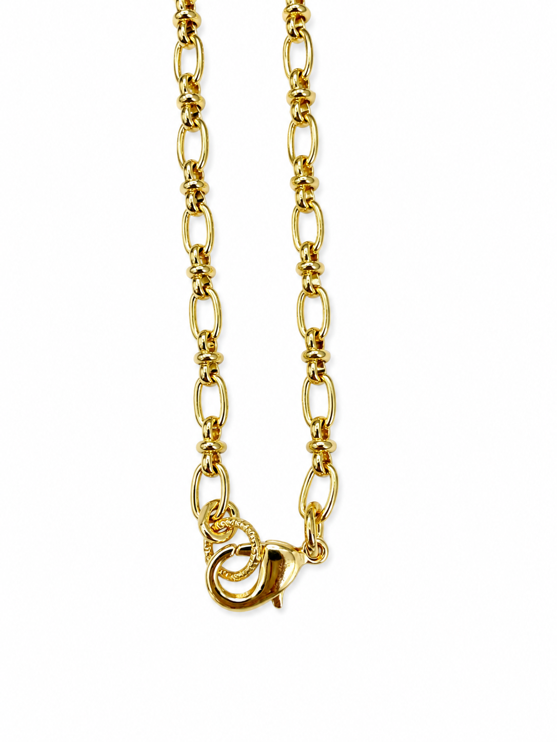 Gold Link Necklace with Chanel Logo Button Charm in Black/Gold
