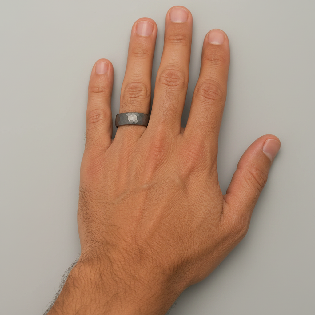7mm Grey Hexagonal Hammered Tantalum Band