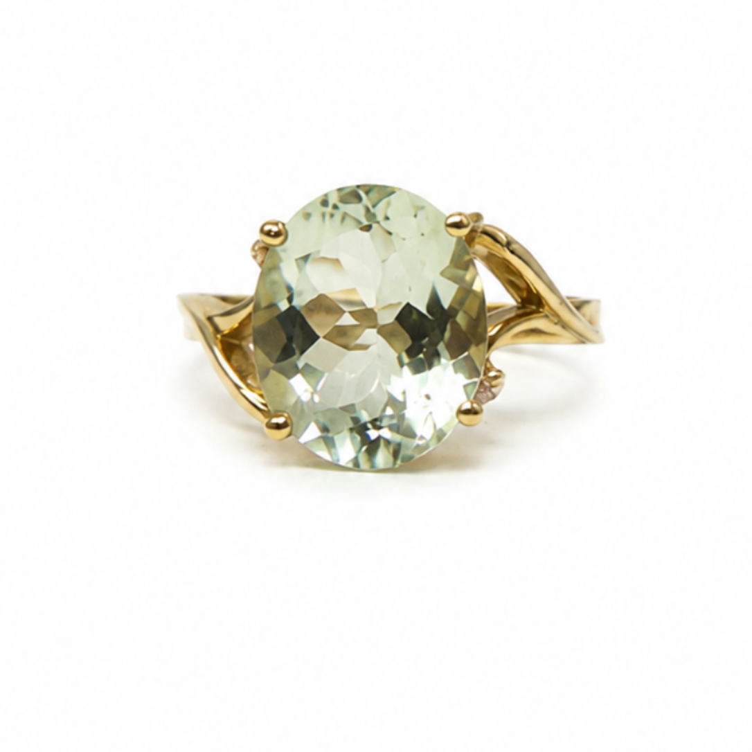Green Amethyst Ring with Split Shank in 14KY