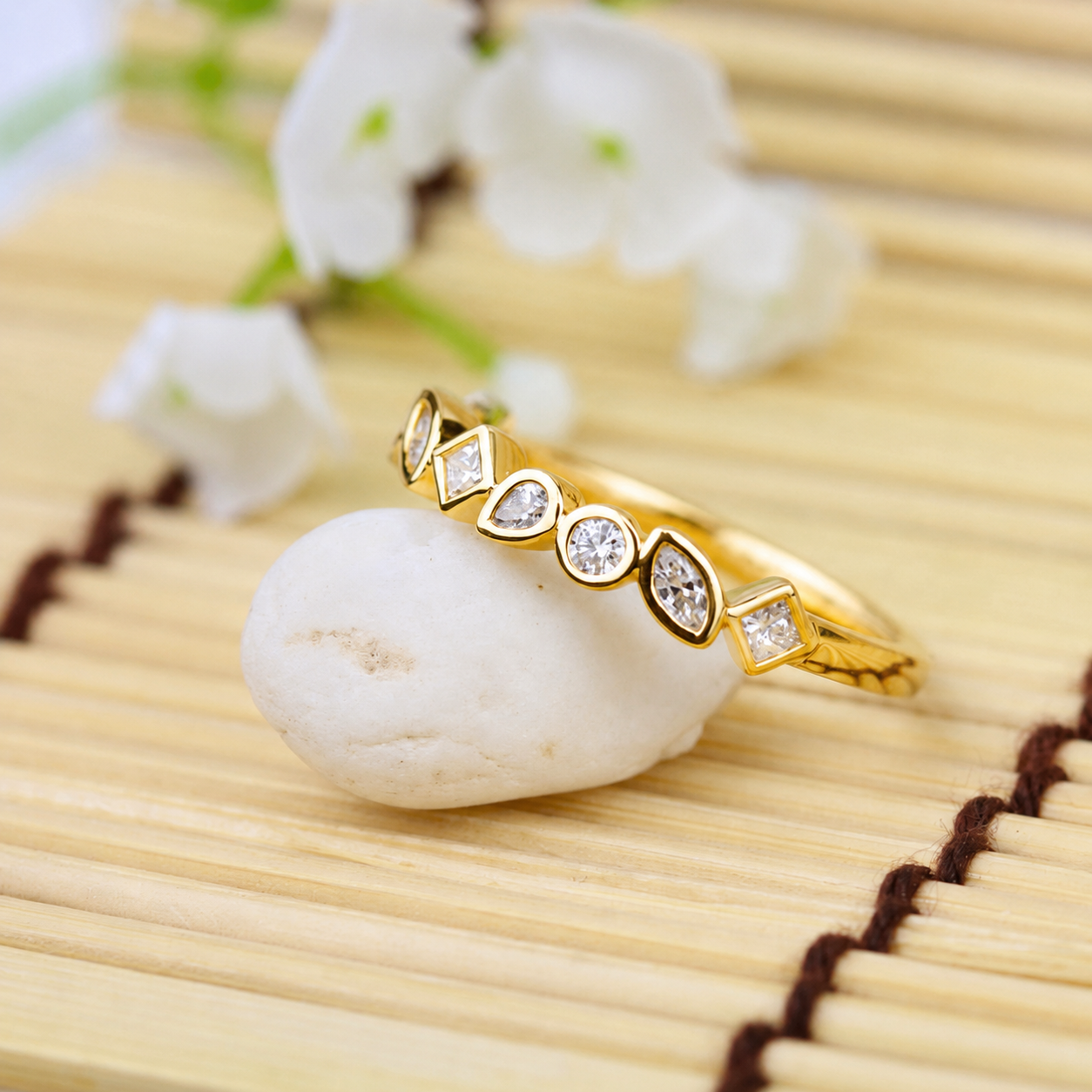Multi Shapes Diamond Band in 14K Yellow Gold