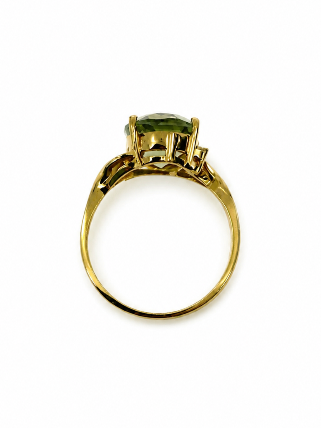 Green Amethyst Ring with Split Shank in 14KY