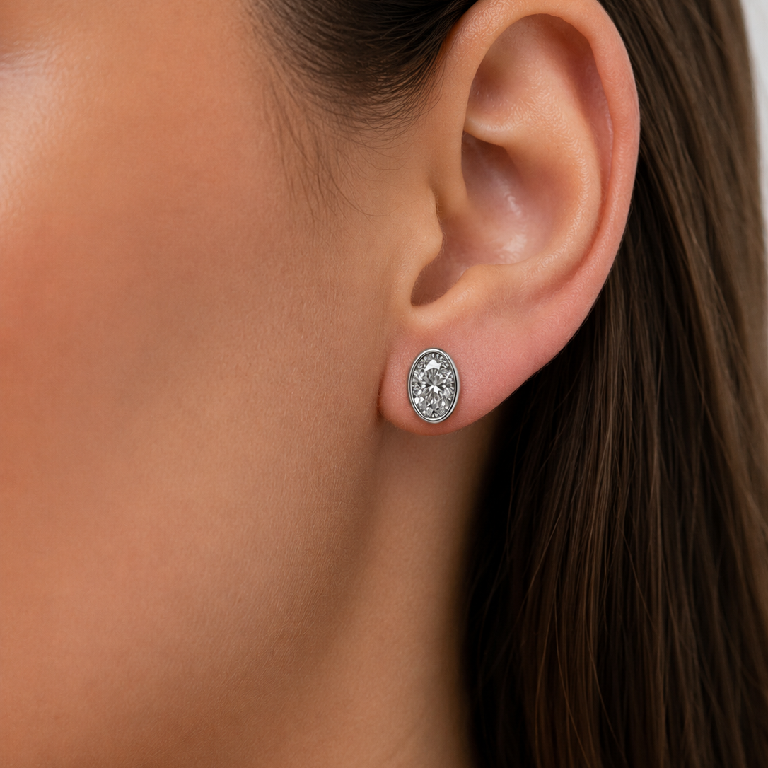 Round Cut Diamond Oval Stud Earrings
