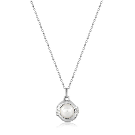 Silver Shell Pearl Sphere Pendant Necklace