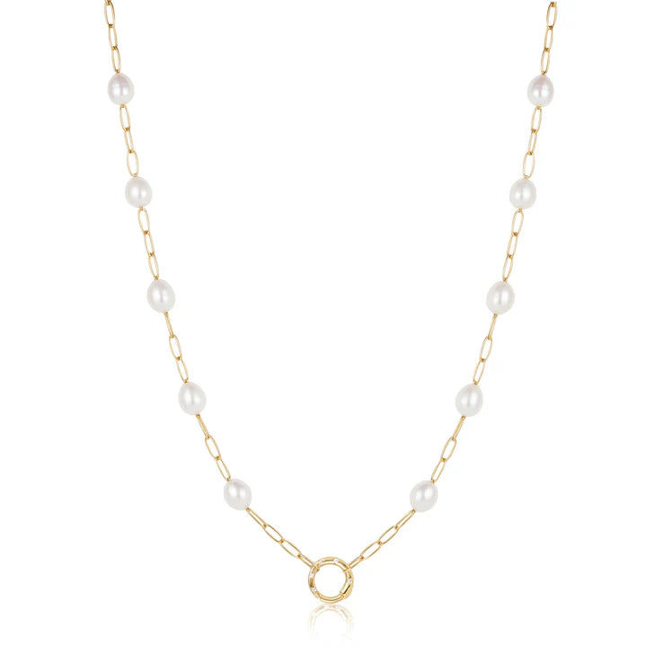 Gold Pearl Chain Charm Connector Necklace