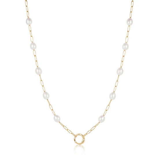 Gold Pearl Chain Charm Connector Necklace