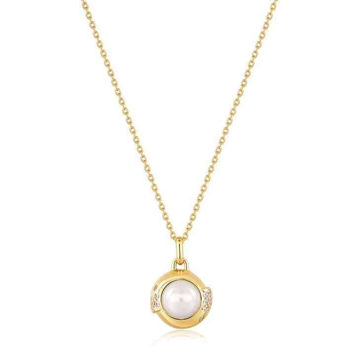 Gold Shell Pearl Sphere Pendant Necklace