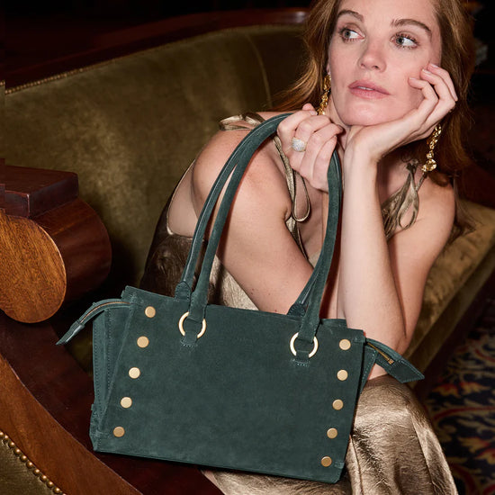 ALLEN MED Handbag in Green Room Suede/Gold